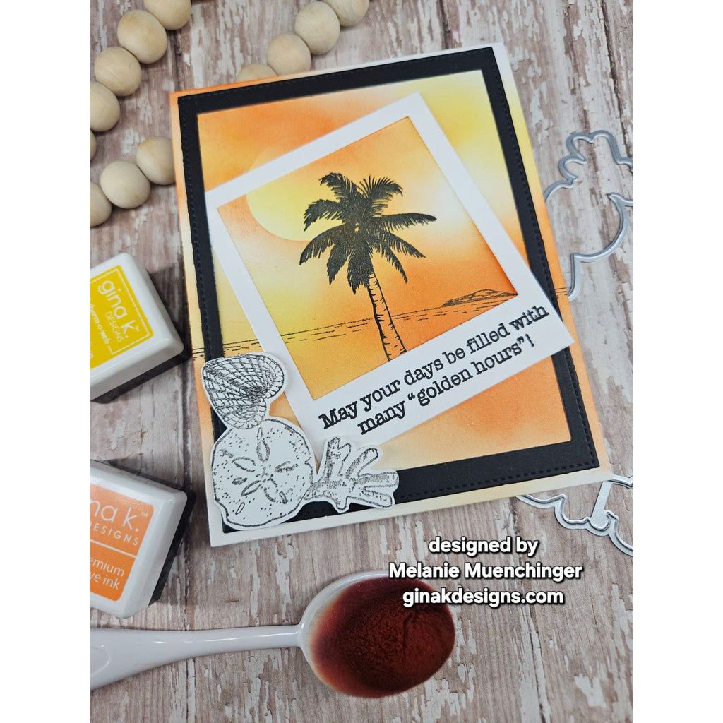 Sunset Palm Tree Card with Sentiment 'May your days be filled with many "golden hours"'