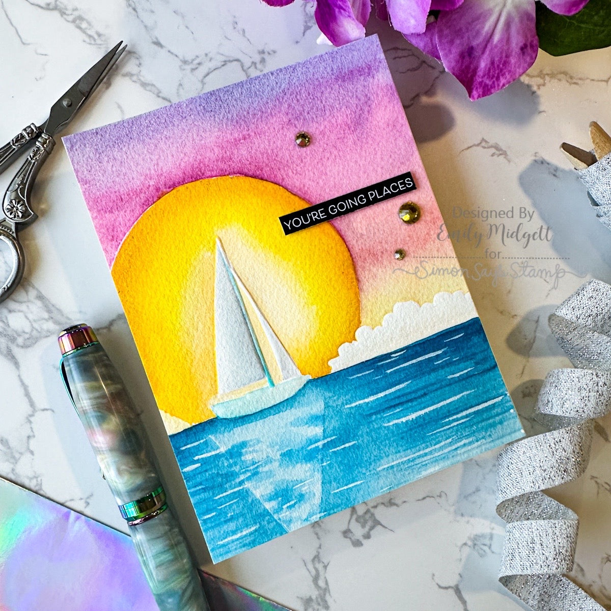 Simon Says Stamp Embossing Folder Sunshine Sailboat sf498 Friend Like You Going Places Card | color-code:ALT03