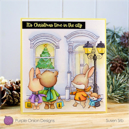 Purple Onion Designs Hannah And Finn Cling Stamp pod1361 Christmas Sidewalk Scene Card