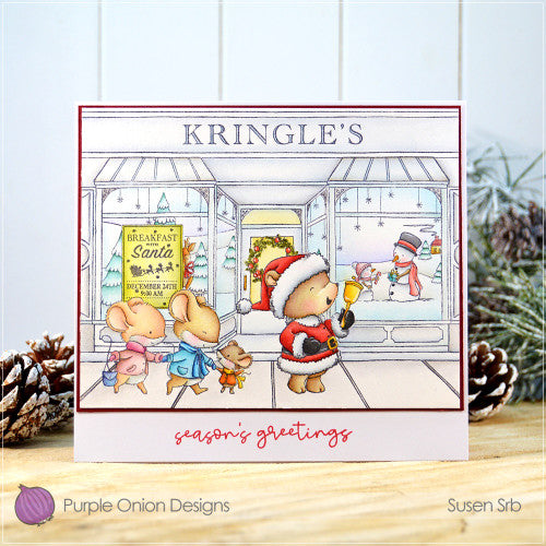 Purple Onion Designs Nick Cling Stamp pod1351 Season's Greetings Christmas Store Card
