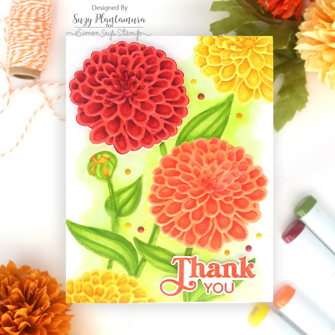 Simon Says Stamp Embossing Folder and Cutting Die Magnificent Mums sfd491 STAMPtember Thank You Card | color-code:ALT03
