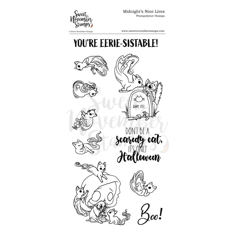 Sweet November Stamps Midnight's Nine Lives Clear Stamp Set sns-hw-mn-24