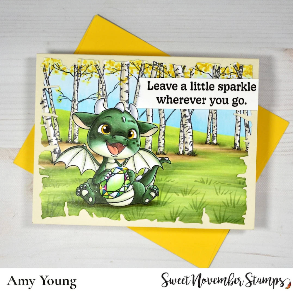 Sweet November Stamps October Opal Dragon Clear Stamp Set leave