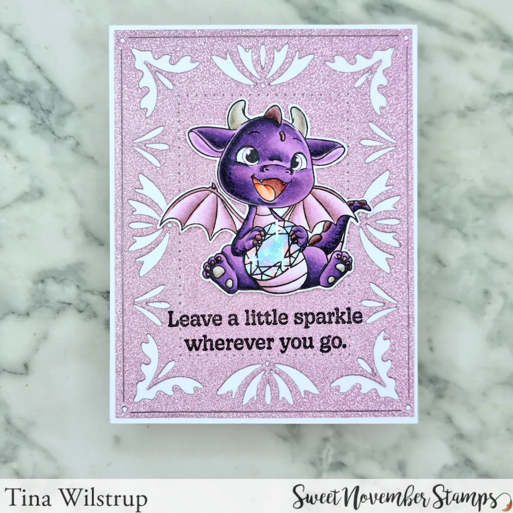 Sweet November Stamps October Opal Dragon Clear Stamp Set purple