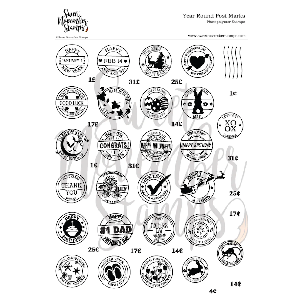 Sweet November Stamps Year Round Post Marks Clear Stamp Set sns-fb-pm-25