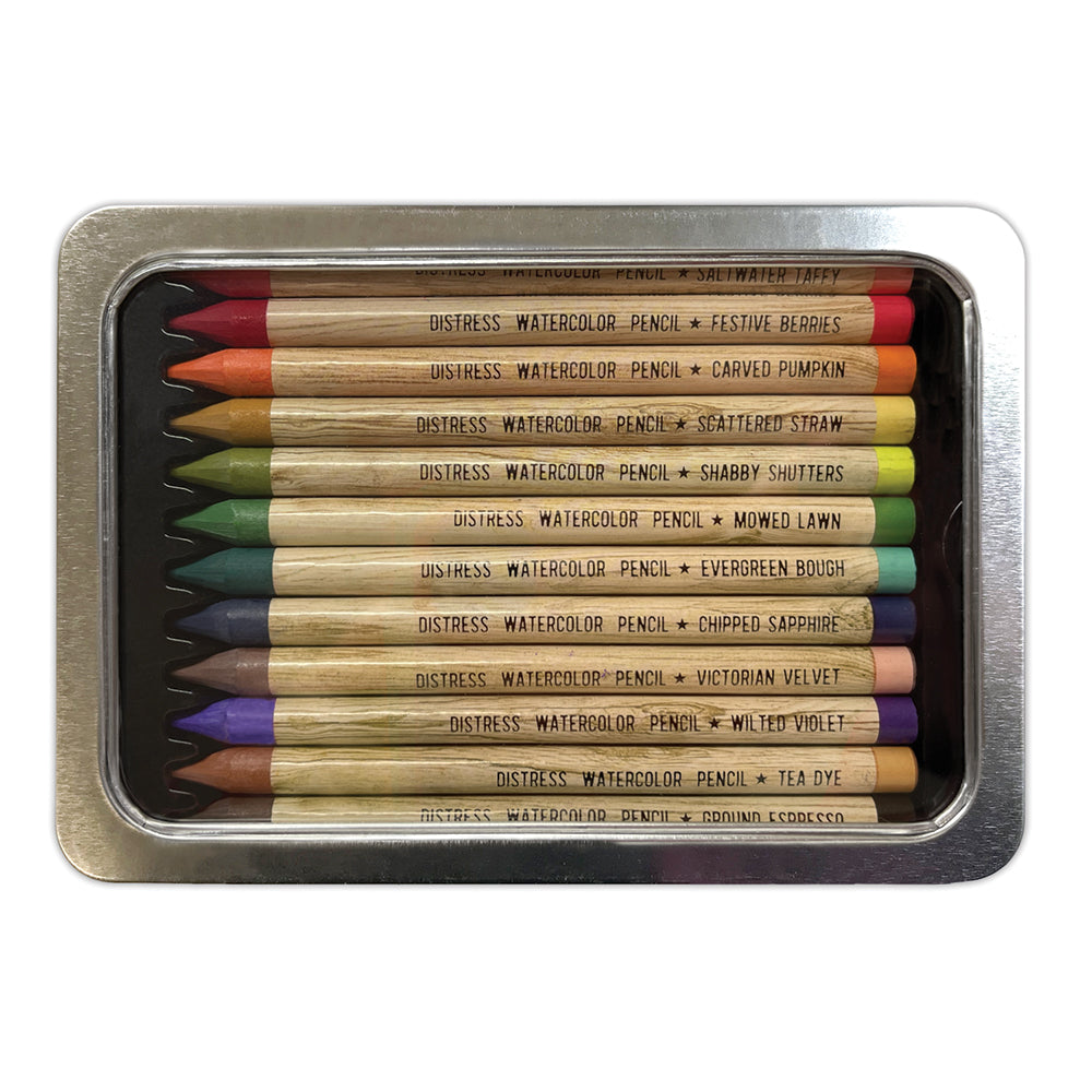 Tim Holtz Distress Watercolor Pencils Set 4 And Pencil Sharpener Bundle unwrapped