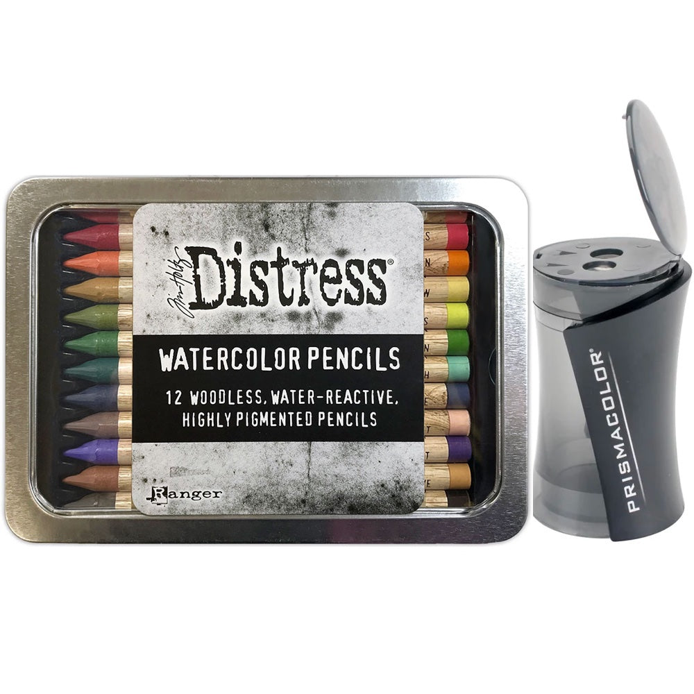 Tim Holtz Distress Watercolor Pencils Set 4 And Pencil Sharpener Bundle
