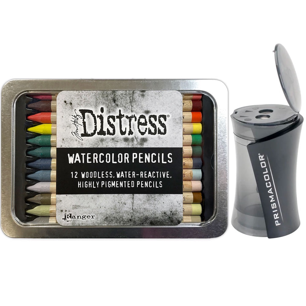 Tim Holtz Distress Watercolor Pencils Set 5 And Pencil Sharpener Bundle