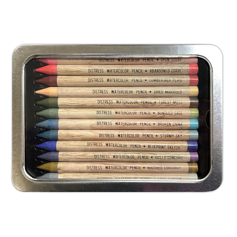 Tim Holtz Distress Watercolor Pencils Set 6 And Pencil Sharpener Bundle unwrapped