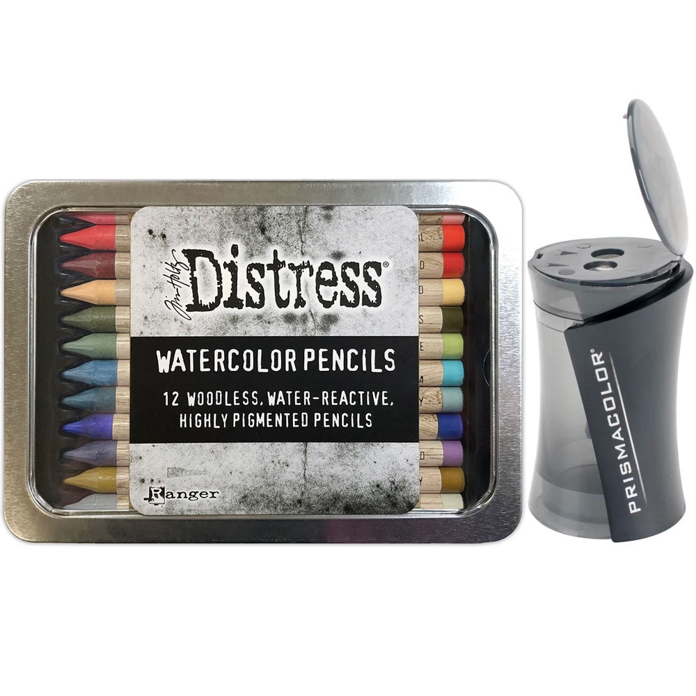 Tim Holtz Distress Watercolor Pencils Set 6 And Pencil Sharpener Bundle