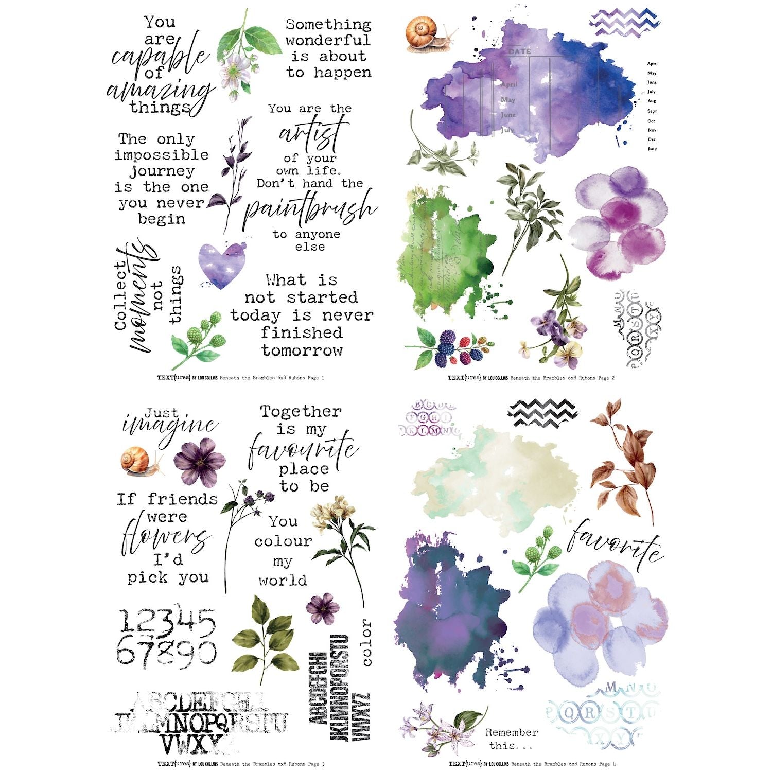TEXT{ures} Beneath the Brambles Rub On Transfer Set texro0001 flowers
