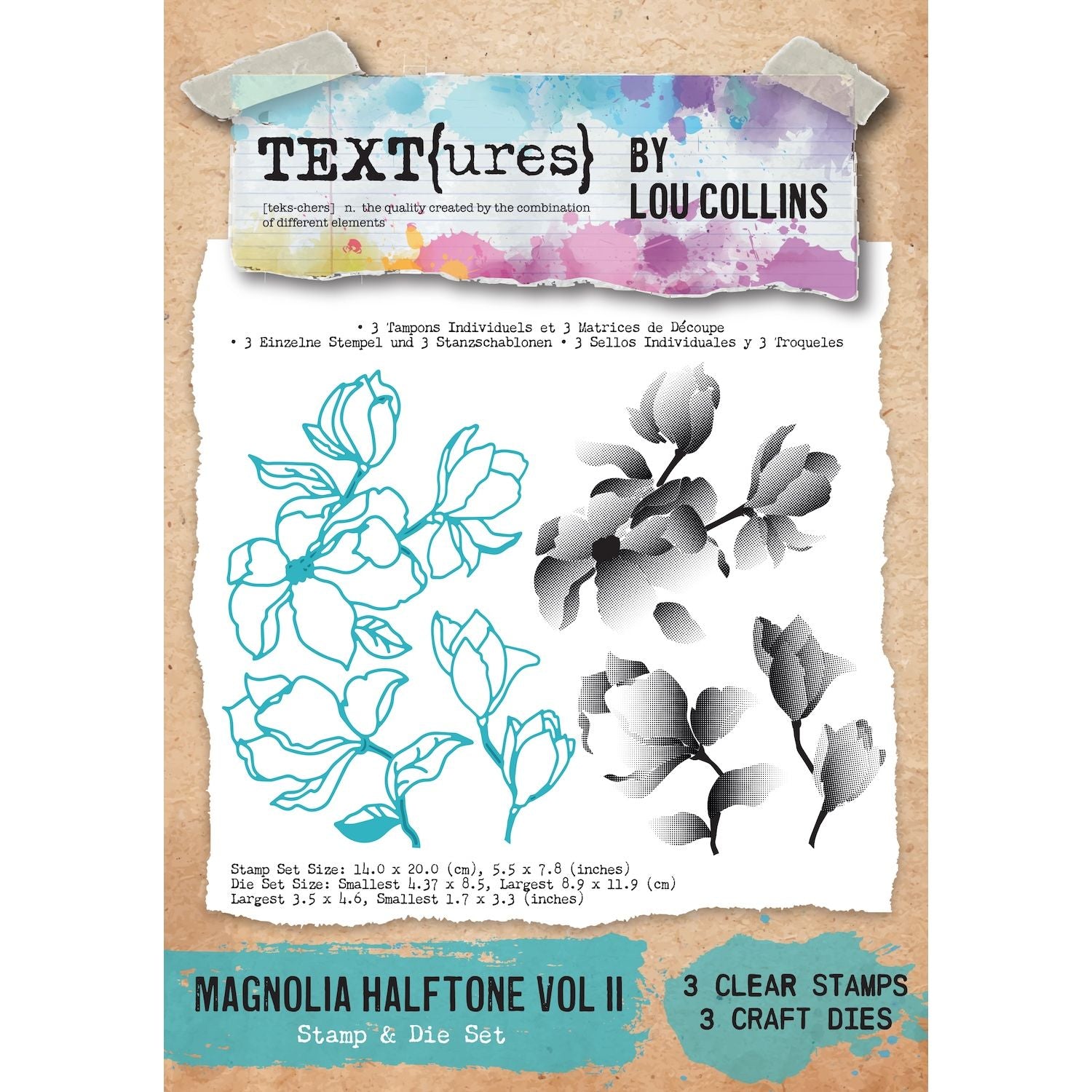 TEXT{ures} Magnolia Halftone Vol II Stamp and Die Set texds0001