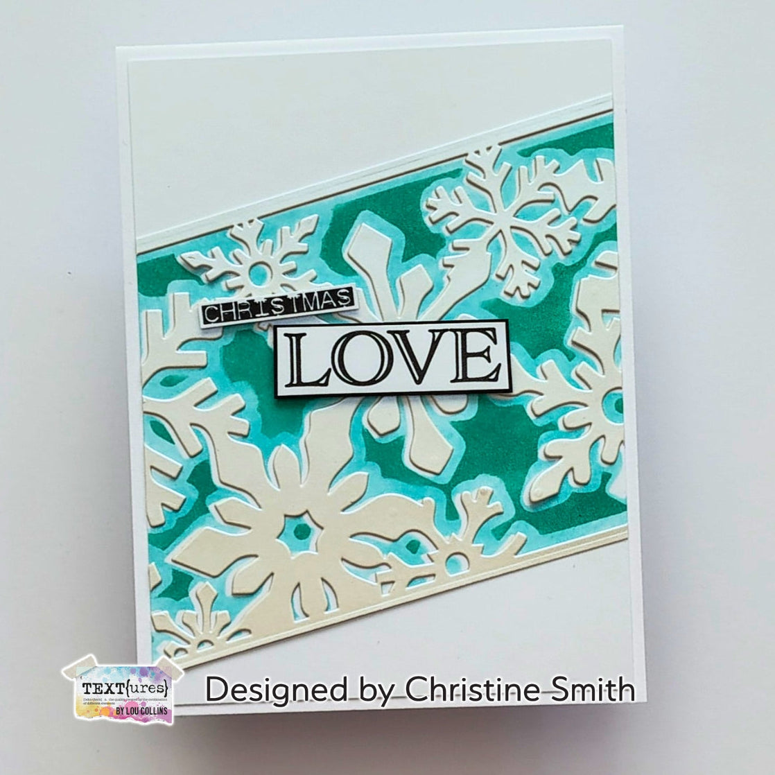 TEXT{ures} Winter in Bloom Poinsettias and Greetings Clear Stamps texcs0006 green background snowflakes christmas love card christine smith 