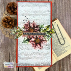 TEXT{ures} Winter in Bloom Wood and Words Laser Cuts texlc0003 red trim with music notes happy holidays card lou collins