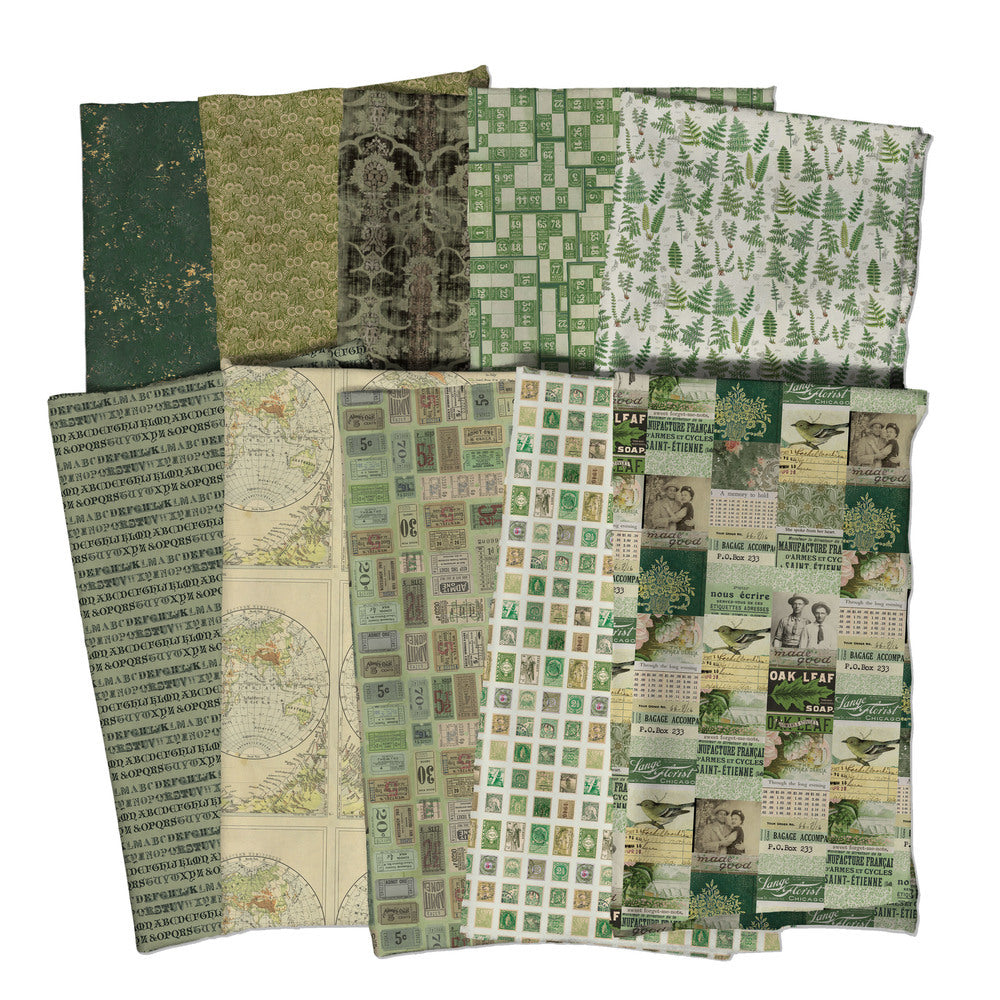 Tim Holtz Fabric Palette Green Bundle of 10 Fat Quarters