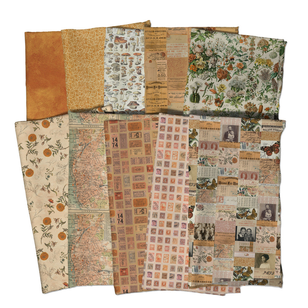 Tim Holtz Fabric Palette Orange Bundle of 10 Fat Quarters