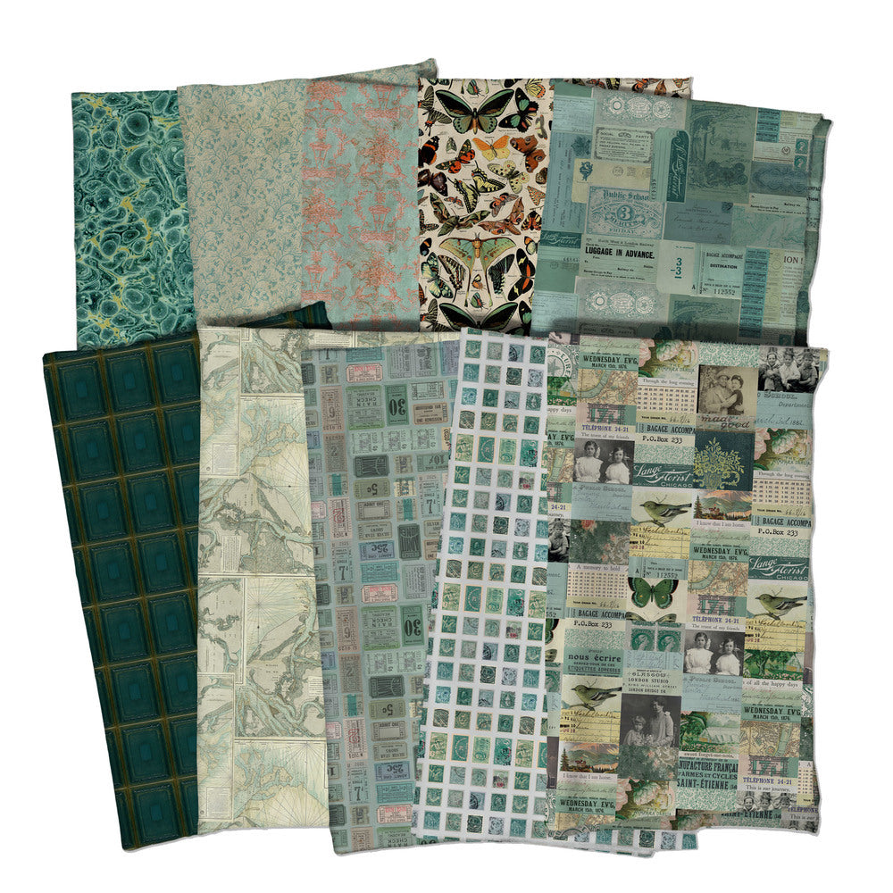 Tim Holtz Fabric Palette Teal Bundle of 10 Fat Quarters
