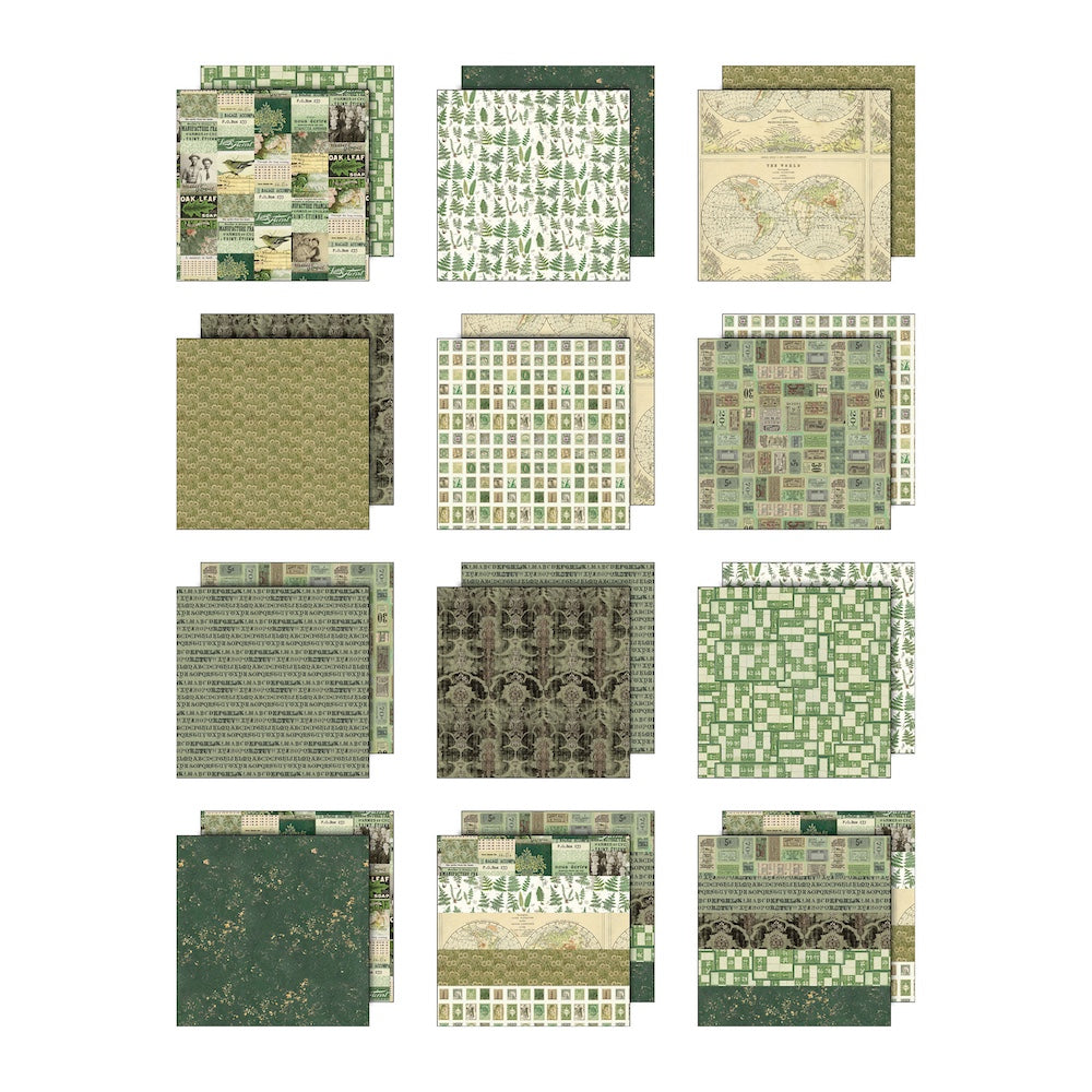 Tim Holtz idea-ology 12 x 12 Palette Paper Yellow Neutral Green Bundle