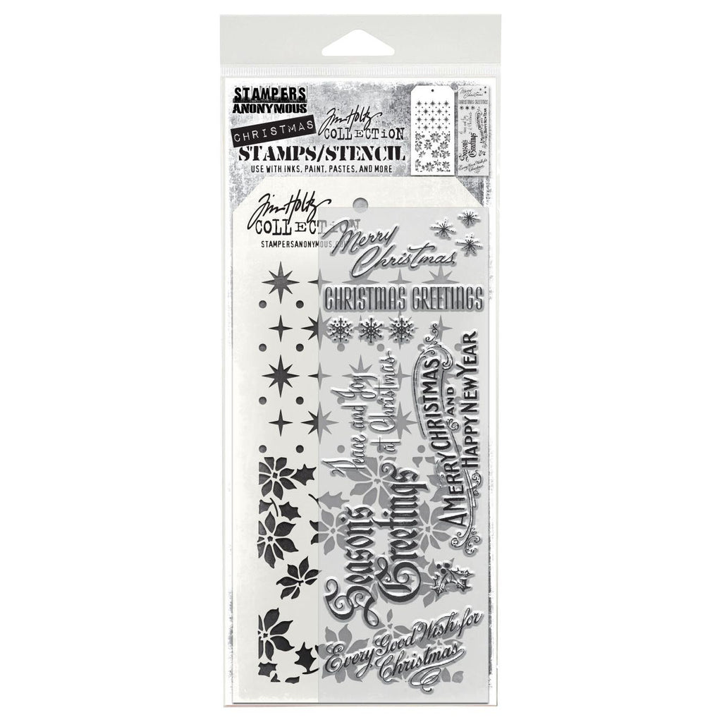 Tim Holtz Clear Stamps and Stencil Vintage Christmas, Starry, Tiny Poinsettia thmm180
