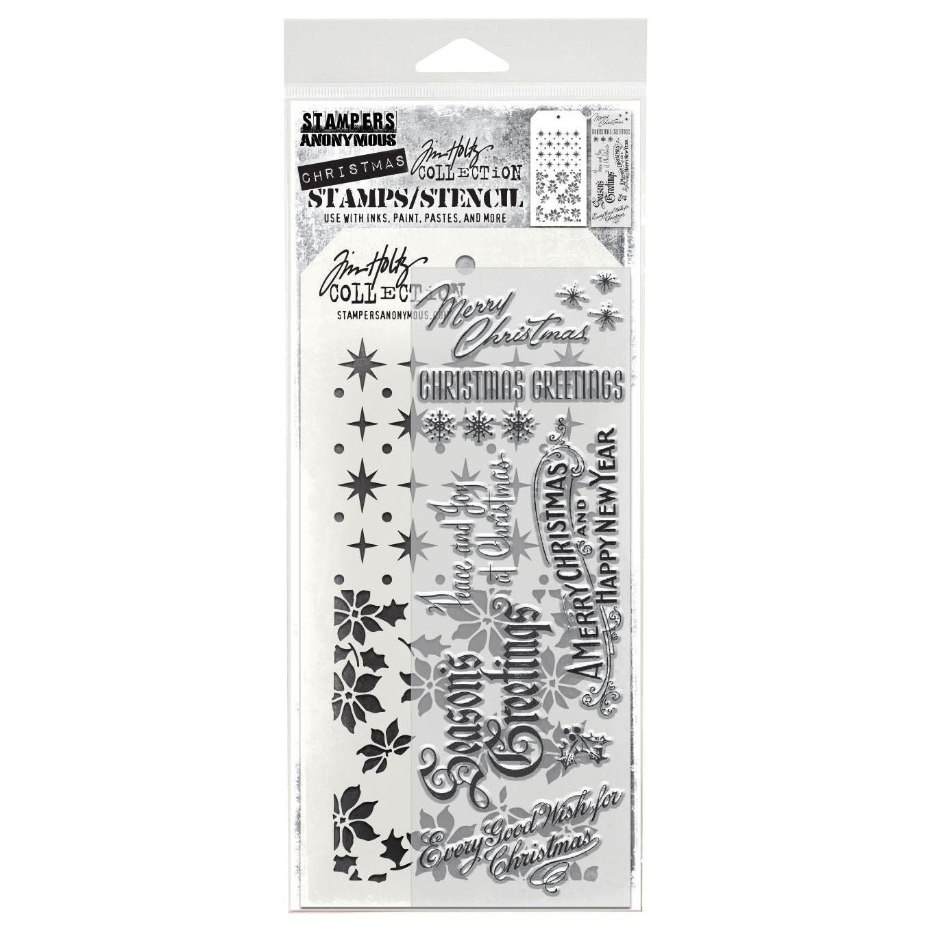 Tim Holtz Clear Stamps and Stencil Vintage Christmas, Starry, Tiny Poinsettia thmm180