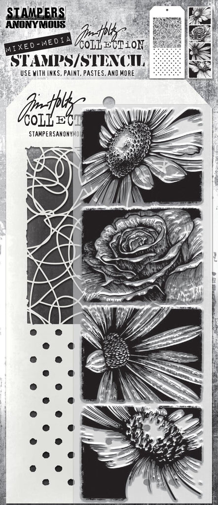 Tim Holtz Clear Stamps and Stencil Bold Botanicals thmm181