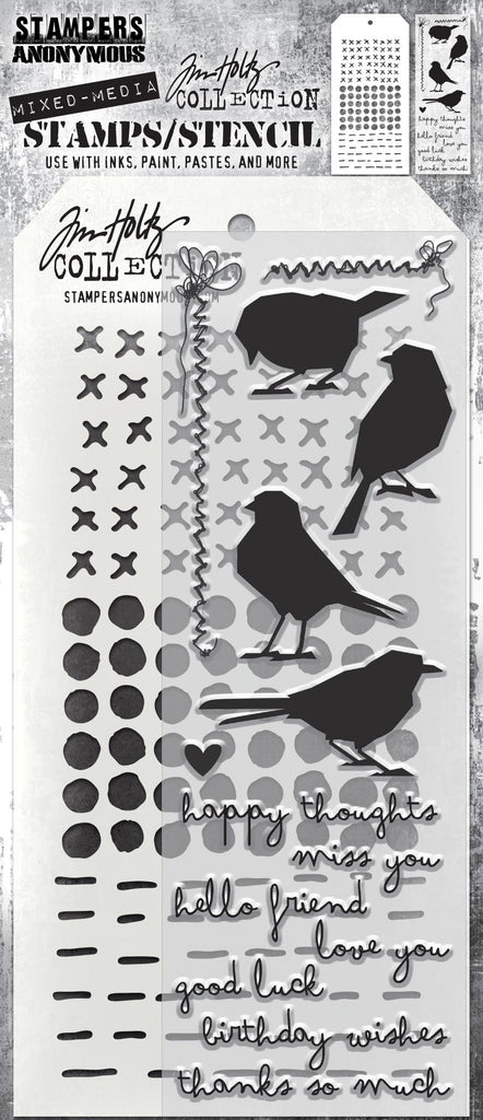 Tim Holtz Clear Stamps and Stencil Silhouette Birds thmm182