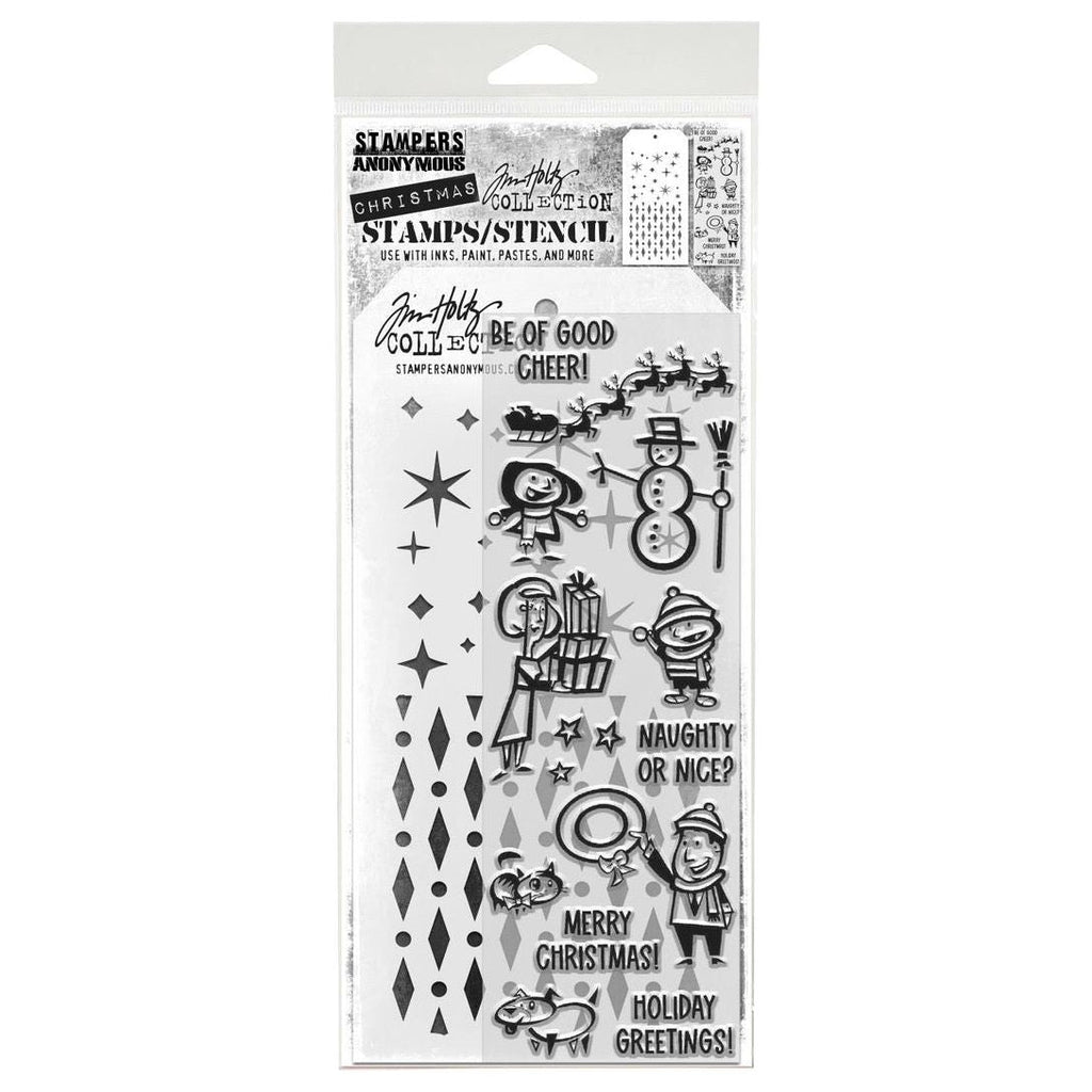 Tim Holtz Clear Stamps and Stencil Christmas Cartoons, Diamond Dot, Twinkle thmm186