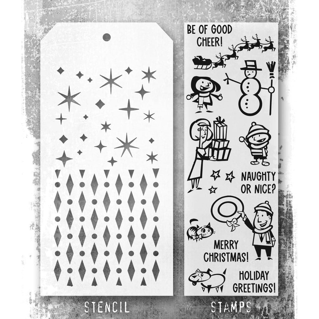 Tim Holtz Clear Stamps and Stencil Christmas Cartoons, Diamond Dot, Twinkle thmm186