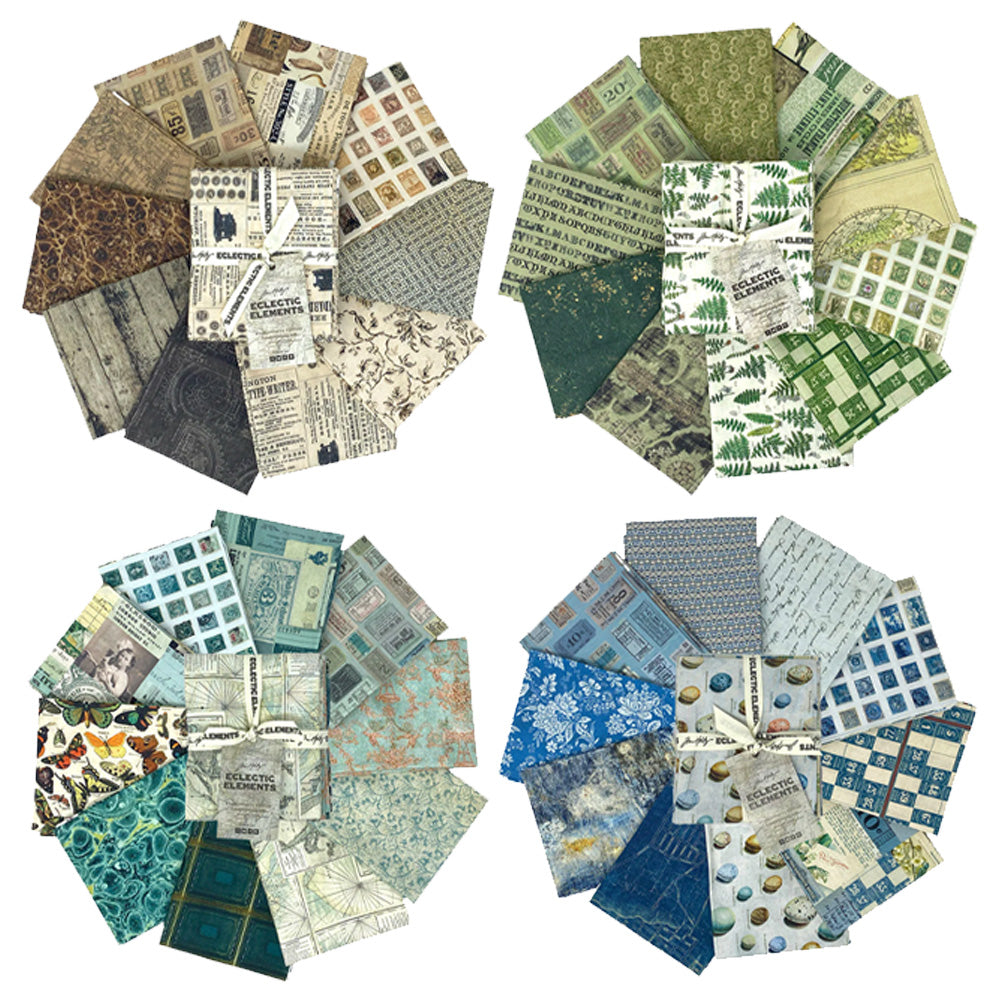 Tim Holtz Fabric Palette Fat Quarters Bundle Blue Teal Green And Neutral
