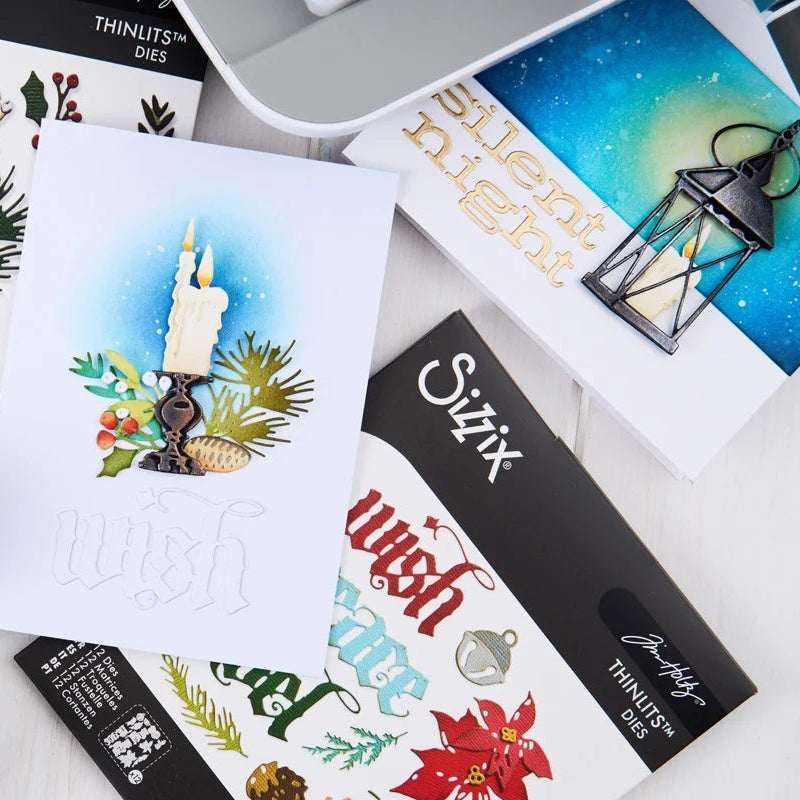Tim Holtz Sizzix I Want It All 2026 Christmas Die, Folder and Pad Bundle candle holder lamp silent night cards 