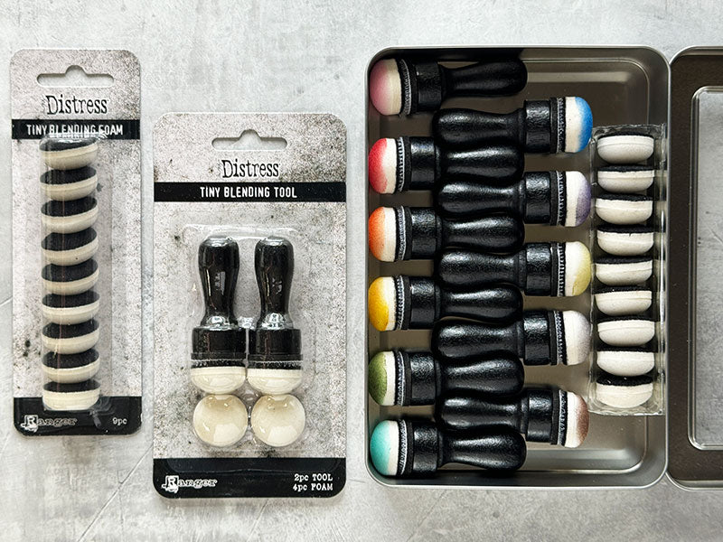 Tim Holtz Mini Distress Ink Storage Tin Ranger TDA42013 with Tiny Blending Tools and Replacement Foams