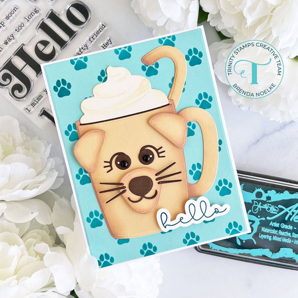 Trinity Stamps SIMPLY SENTIMENTAL HELLO Clear Stamp Set tps-160 Puppy Cup Card | color-code:ALT02