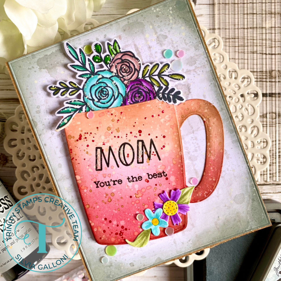 Trinity Stamps Beary Cute Layered Mug Die Set tmd-209 Floral Cup Mother's Day Card
