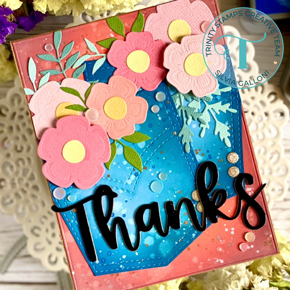 Trinity Stamps Stitched Pocket Die tmd-215 Flowery Jeans Thanks Card