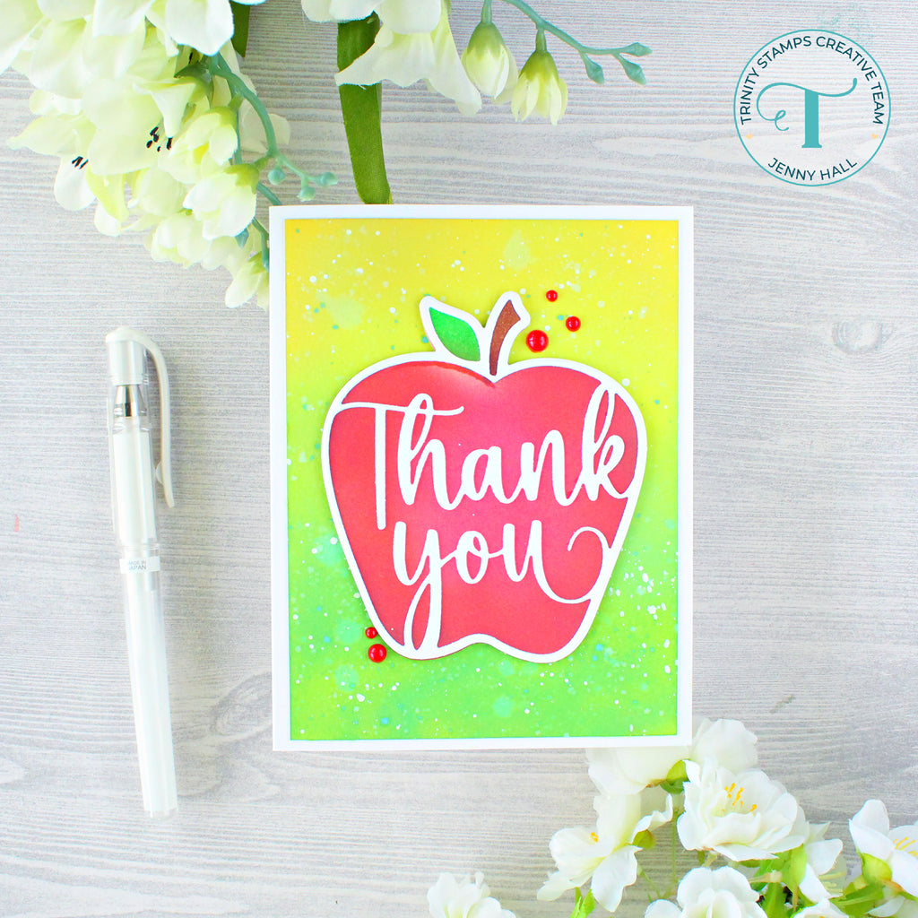 Trinity Stamps Thank You Apple Cut-Out Dies tmd-235 teacher card example by Jenny Hall