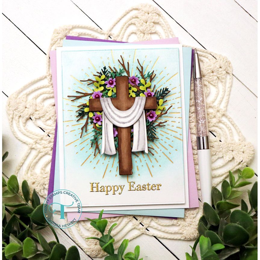 Trinity Stamps At The Cross Die Set tmd-282 Floral Happy Easter Card