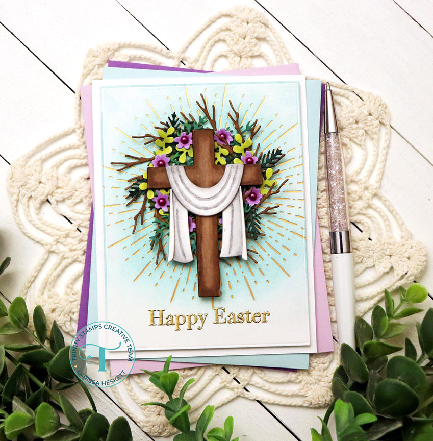 Trinity Stamps At The Cross Die Set tmd-282 Floral Happy Easter Card