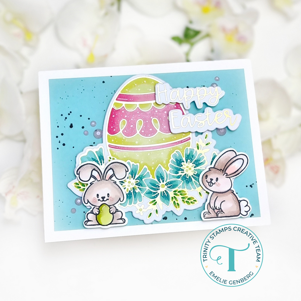 Trinity Stamps Foiled Floral Egg Cut & Foil Die Set tmd-284 Happy Easter Cute Bunnies Card