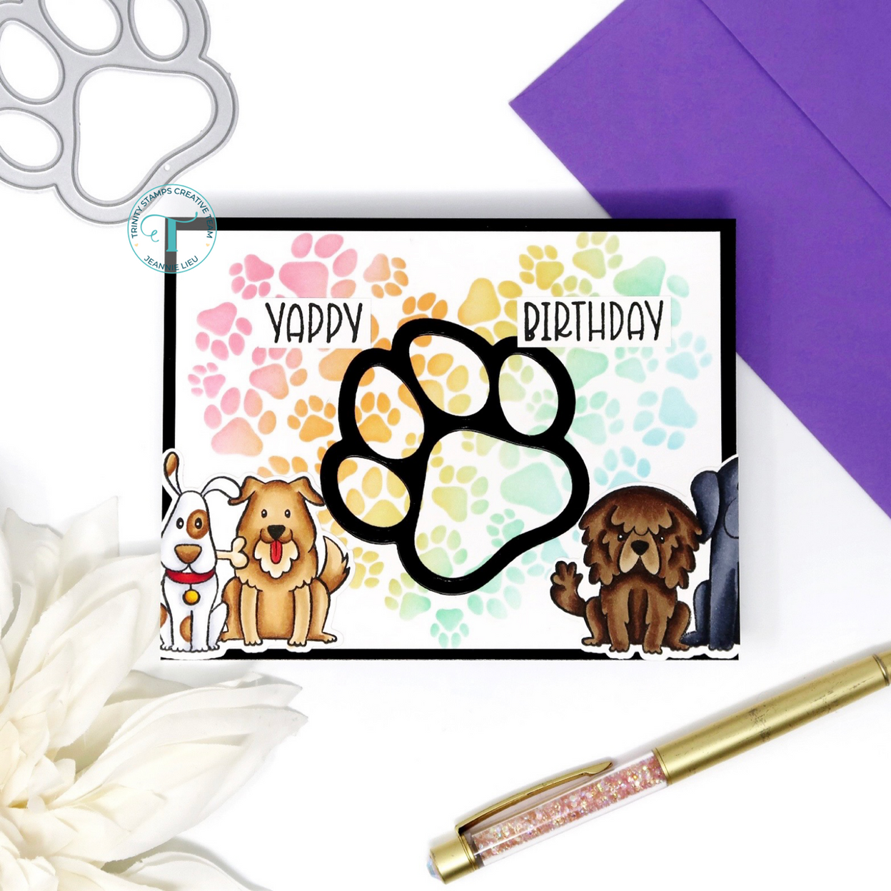 Trinity Stamps Paw Print Heart 6 x 6 Stencil tss-068 Dog Themed Happy Birthday Card