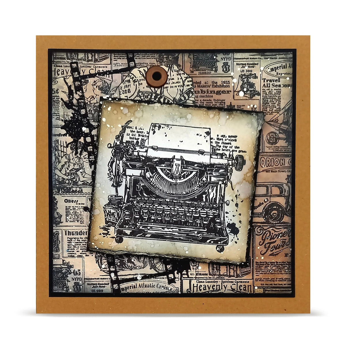 AALL & Create Write Away A6 Clear Stamp Set 1346 newspaper background typewriter tag card