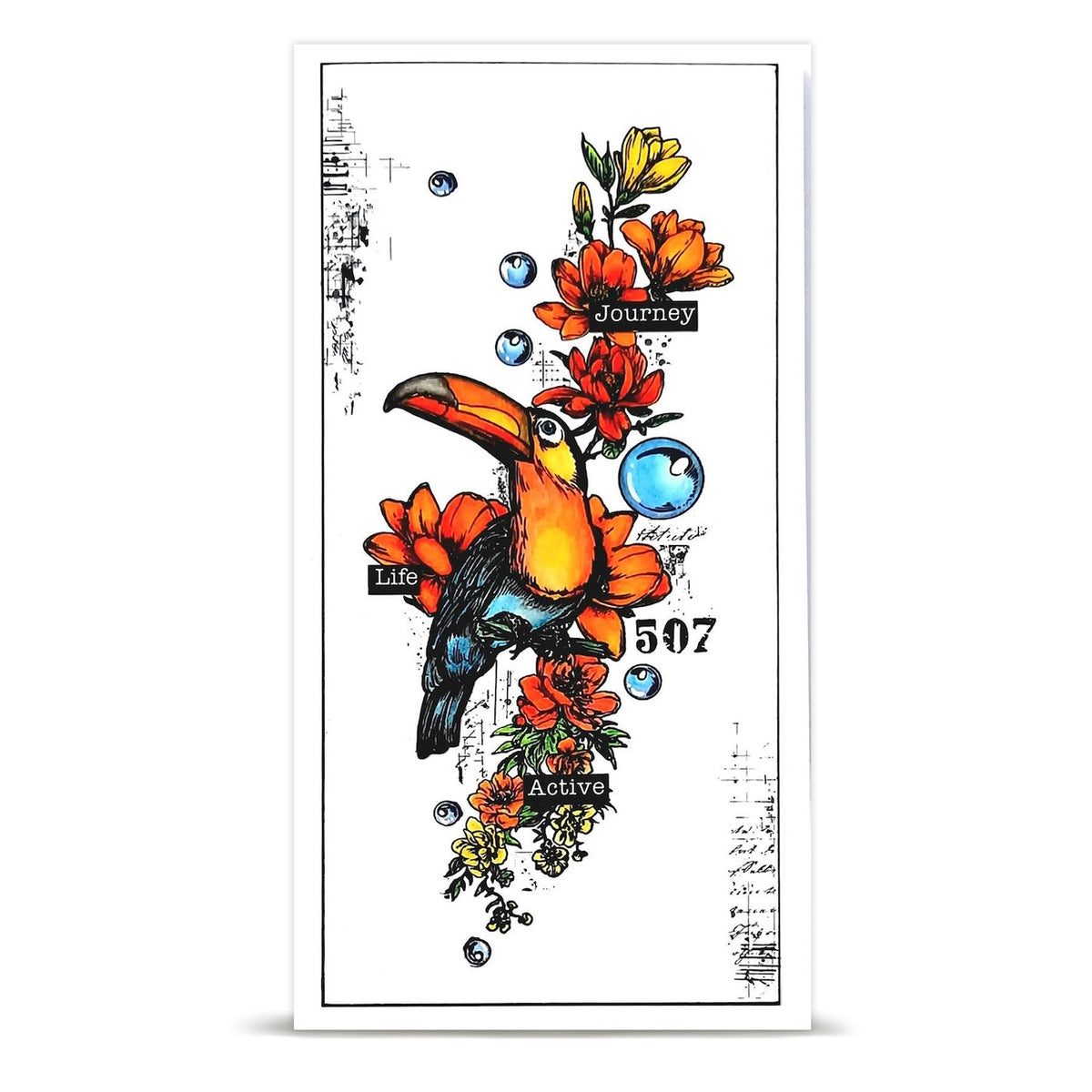AALL & Create Bubbly Toucan A6 Clear Stamp Set 1347 bird orange flowers journey life card