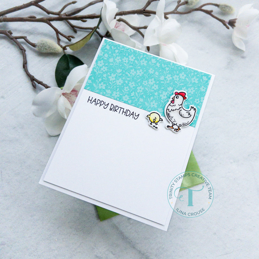 Trinity Stamps Reverse Floral Clear Background Stamp tps-237 Floral Farm Happy Birthday Card
