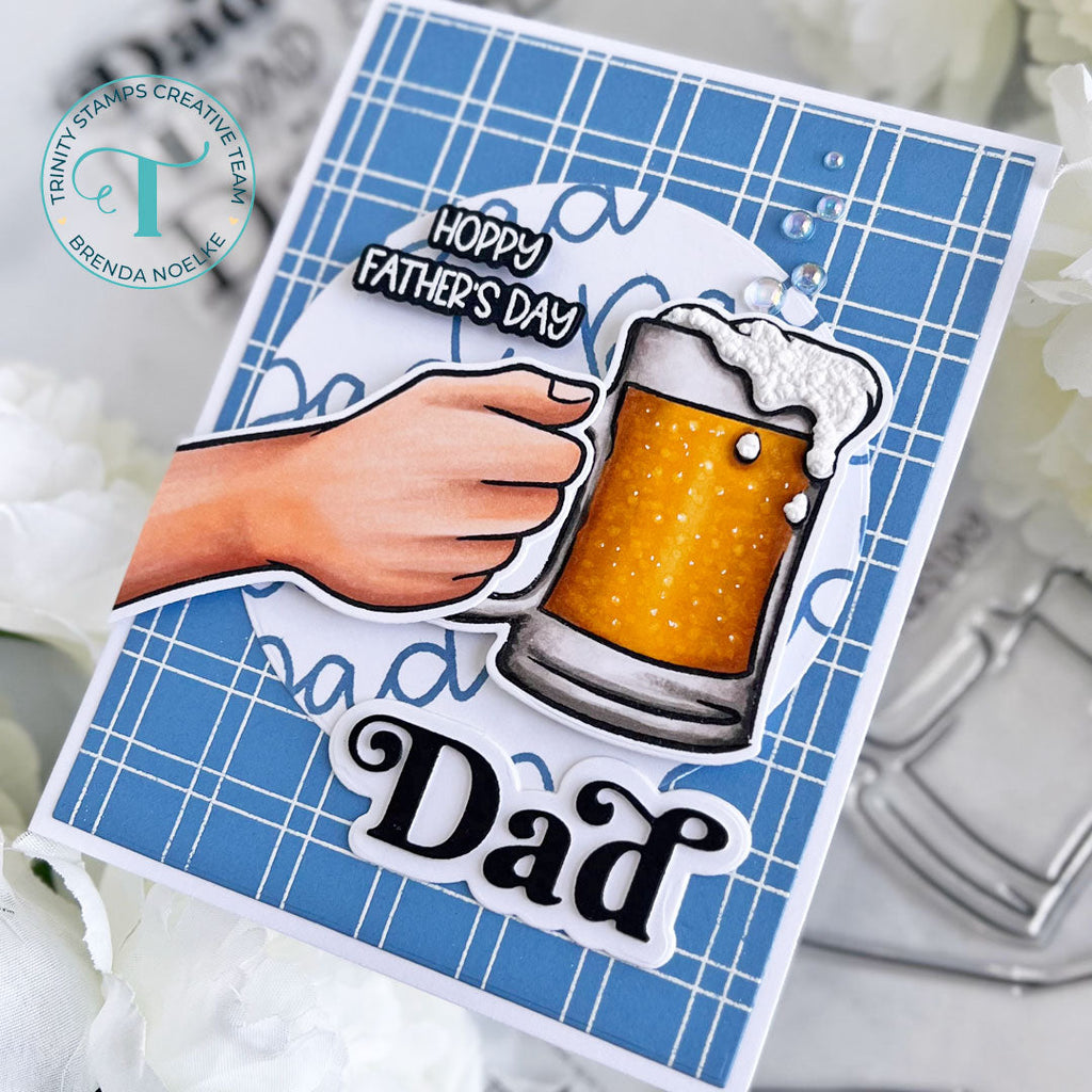 Trinity Stamps Double Line Check Background Stamp tps-253 Neutral Pattern Beer Happy Father's Day Card