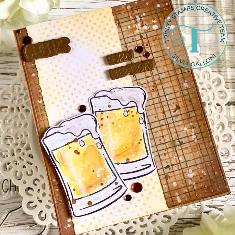 Trinity Stamps Here's To Brew Clear Stamp Set tps-246 Cheers Happy Birthday Card
