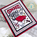 Trinity Stamps You Did It, Grad Clear Stamp Set tps-249 Red Grid Graduation Card