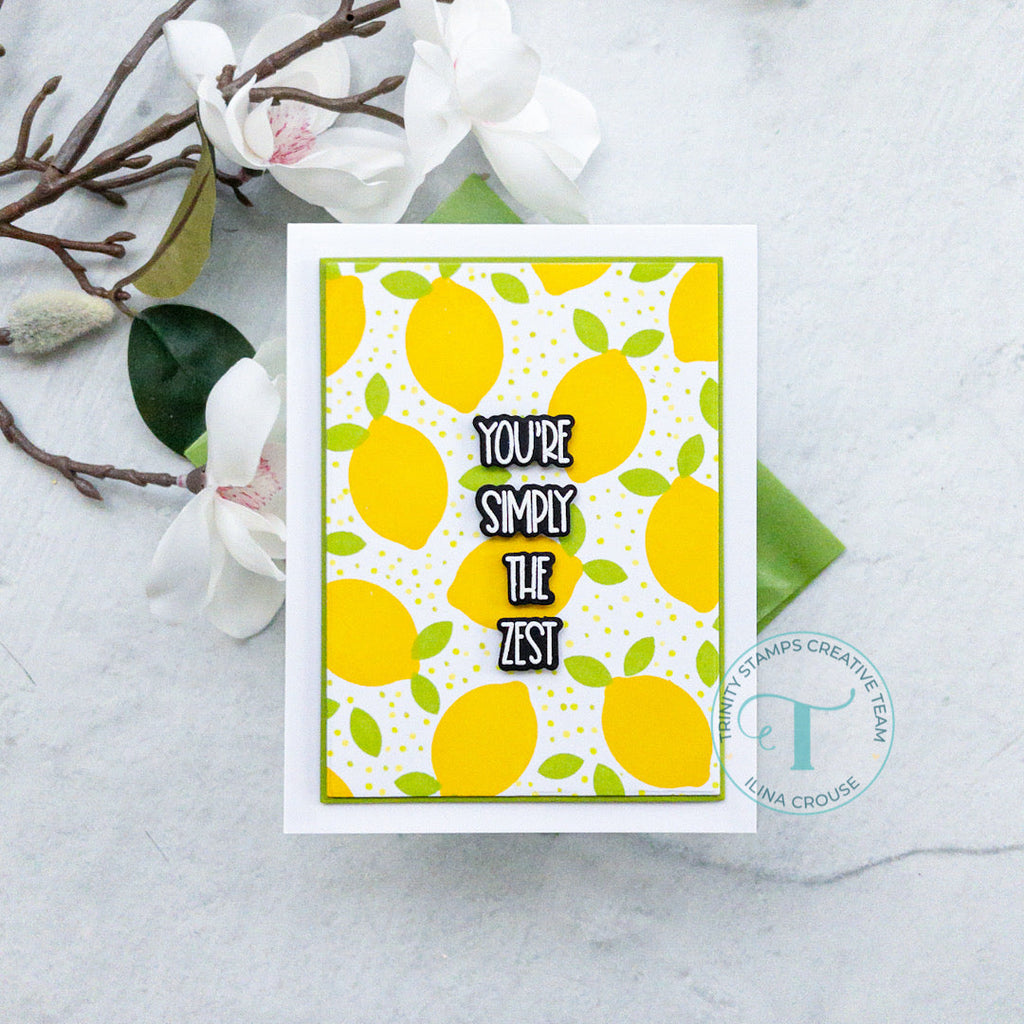 Trinity Stamps Zest Wishes 3 x 3 Stamp And Die Bundle tps-250 Modern Lemon Encouragement Card