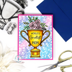 Trinity Stamps Reverse Floral Clear Background Stamp tps-237 Floral World's Greatest Mom Trophy Card