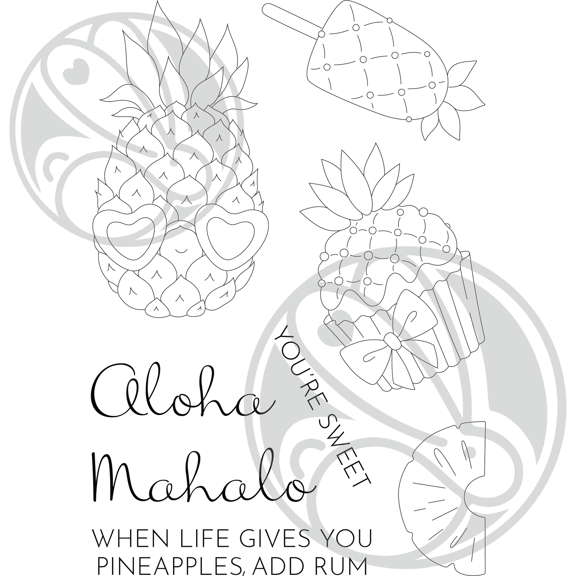 The Rabbit Hole Designs Aloha Pineapple Clear Stamps trh-207*