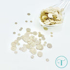 Trinity Stamps Gold Sparkle Sparkle Spots Flat Confetti Embellishment Box tsb-409 close up of flat glitter sequins