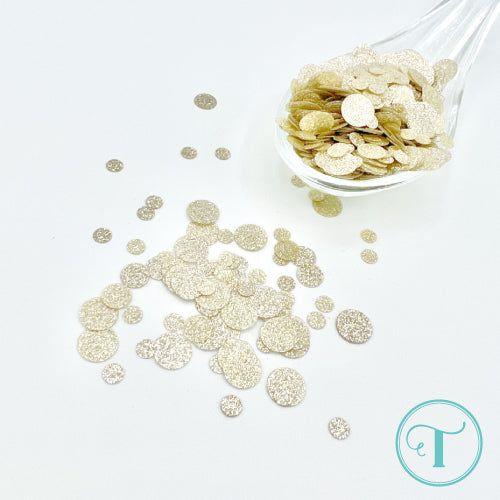 Trinity Stamps Gold Sparkle Sparkle Spots Flat Confetti Embellishment Box tsb-409 close up of flat glitter sequins